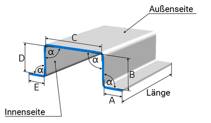 Hut-Profil nach Maß bis 2500 mm Länge bis 2mm Stärke