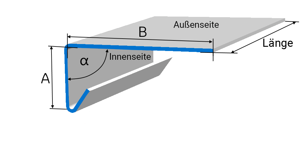 L-Profil mit Abtropfkante nach Maß bis 2500 mm Länge bis 2mm Stärke