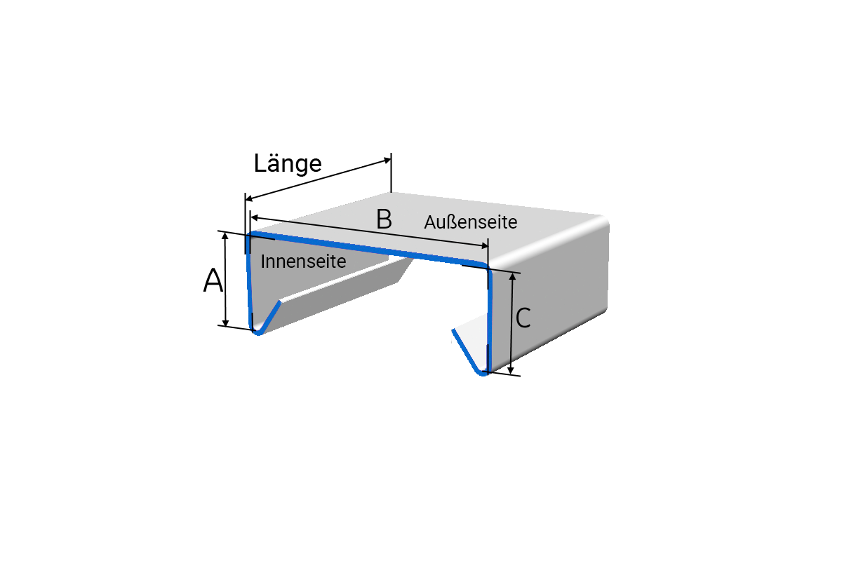 U-Profil mit Abtropfkanten nach Maß bis 2500 mm Länge bis 2mm Stärke