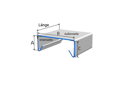 U-Profil mit Abtropfkanten nach Maß bis 2500 mm Länge bis 2mm Stärke
