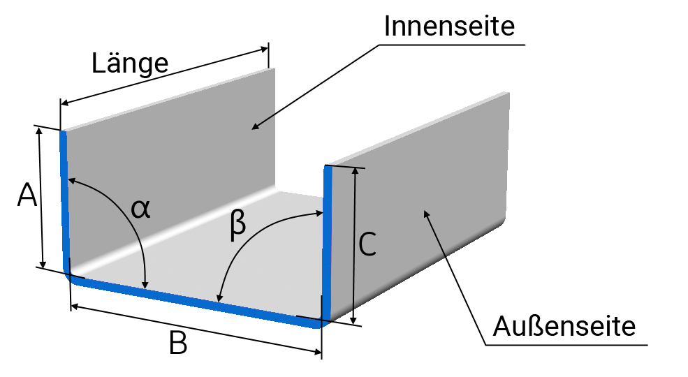 U-Profil nach Maß bis 2500 mm Länge bis 2mm Stärke